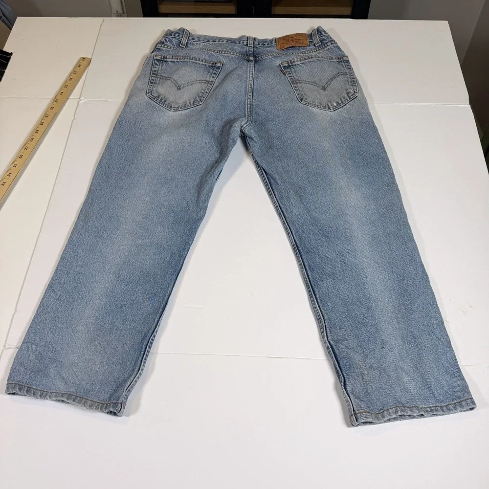 Levi's 505 Jeans Mens 36x30 Blue Denim Faded Distressed Regular Fit Straight Leg